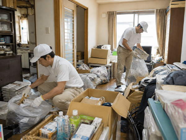 香川県高松市のすっきりまるがゴミ屋敷の大量の不用品を片付ける様子