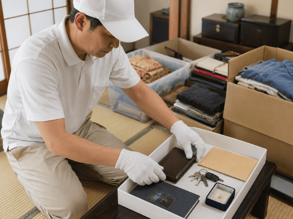 香川県高松市のすっきりまるが不用品を仕分けながら貴重品を探索する様子