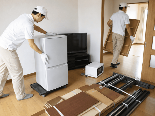香川県高松市のすっきりまるが家具と家電を分別して安全に搬出する様子