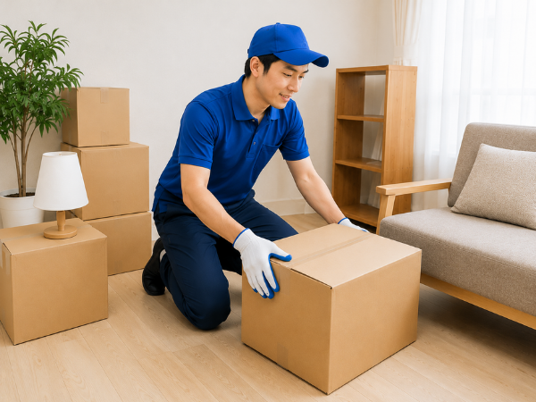 小口引っ越しで荷物を運ぶスタッフ